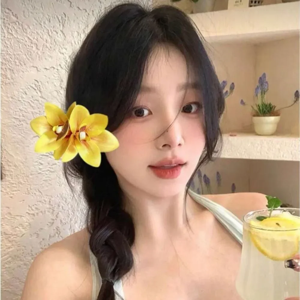 Yellow orchid flower Hair Clip A1609